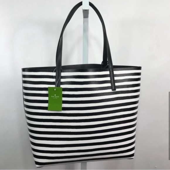 Kate Spade Black and White Stripes Reversible Tote Bag with Wallet Brand New - Picture 5 of 9